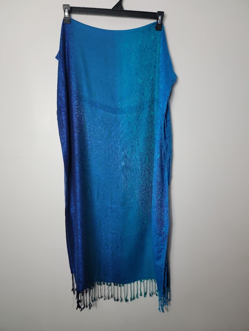 4 You Scarfs Blue Green Ombre W/ Fringe Rectangle Scarf